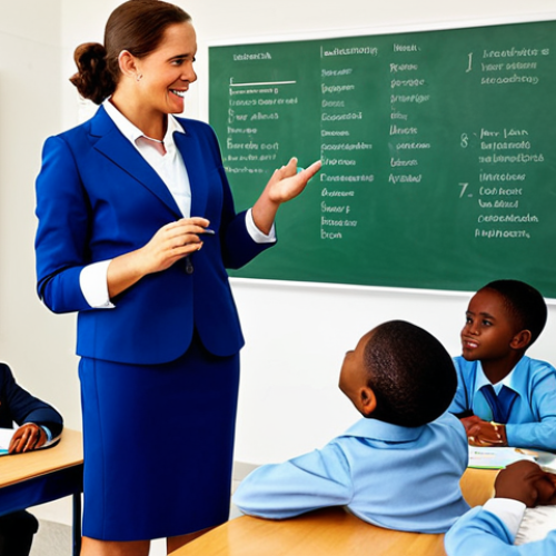 Home 21 Polished Professional**
"A confident female educator in a modern, well-lit classroom setting, fully clothed in a professional blazer and modest dress, interacting with diverse children engaged in learning activities. Background includes colorful educational posters and age-appropriate learning materials. Perfect anatomy, natural proportions, well-formed hands, safe for work, appropriate content, professional, family-friendly, high-resolution, detailed."
**