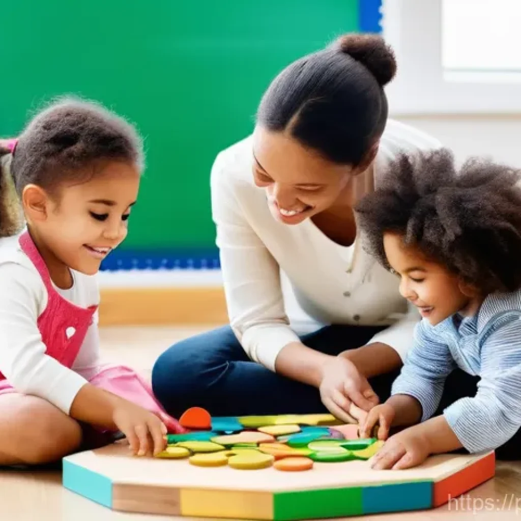 유아교육지도사 경력개발을 위한 추천 서적 - **Subject:** A diverse group of young children (aged 3-6) happily engaged in various brain-stimulati...