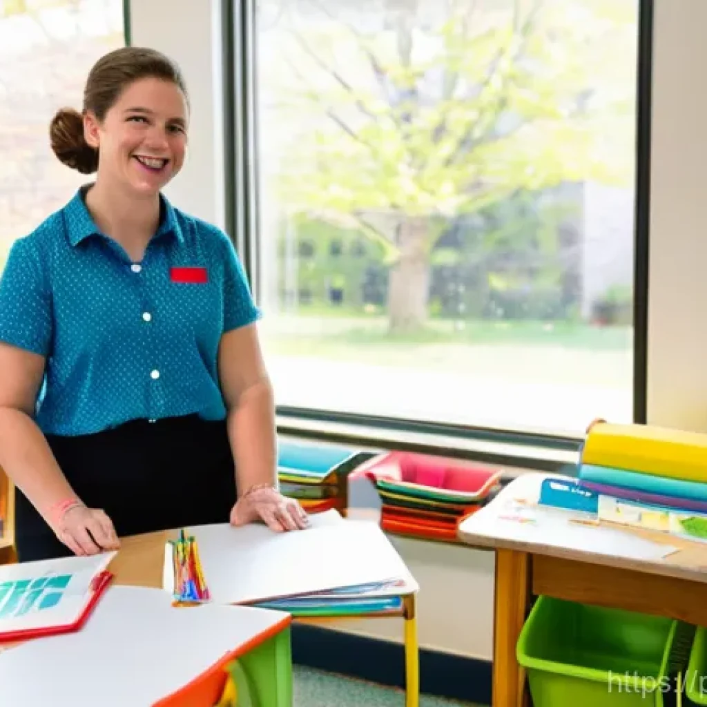 유아교육지도사로서의 시간 관리 노하우 - **Prompt:** A brightly lit, modern early childhood classroom on a sunny morning. A female educator, ...