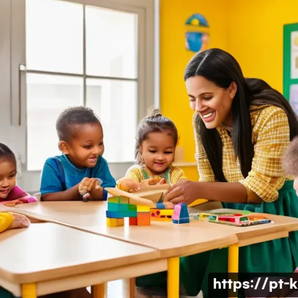 유아교육지도사 이론과 실기의 차이 - A warm, bright early childhood classroom scene in Brazil, showing a diverse group of young children ...