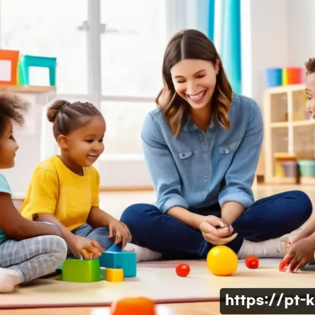 유아교육지도사 실무 경험담 작성법 - A warm and vibrant preschool classroom scene showing a diverse group of young children, all wearing ...