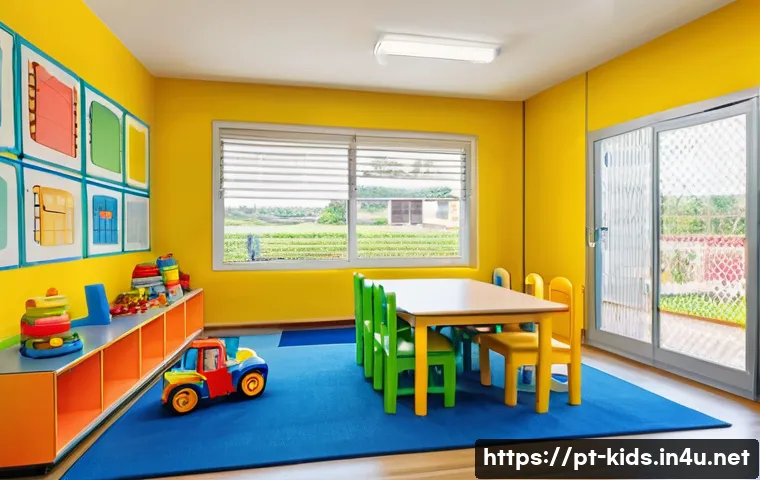 유아교육지도사로서의 학생 관리 노하우 - A bright and colorful early childhood classroom scene in Brazil, designed for safety and accessibili...