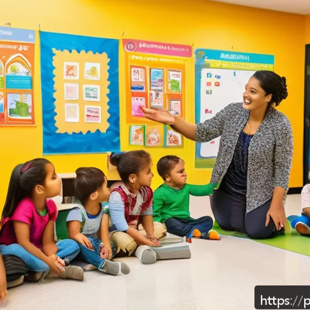유아교육지도사 교육 사례 작성법 - A diverse group of early childhood educators engaged in a role-play activity inside a bright, colorf...
