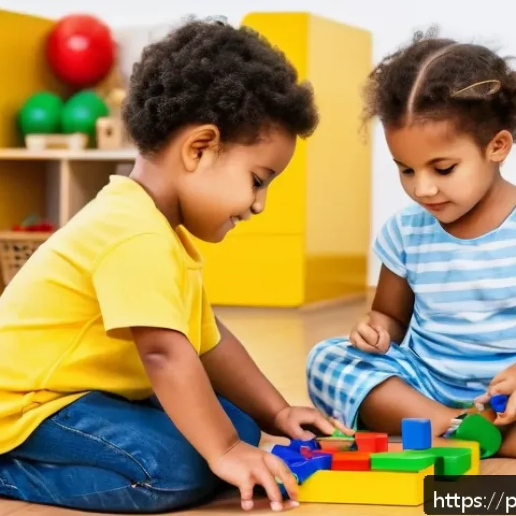 유아교육지도사로서의 업무 목표 설정법 - A bright and colorful early childhood classroom scene in Brazil, featuring a diverse group of young ...