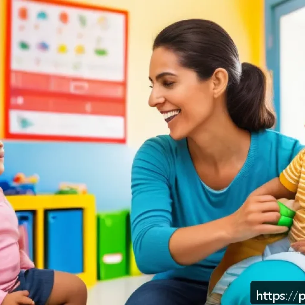 유아교육지도사로서 근무 중 발생하는 긴급 상황 대처 - A detailed and realistic scene inside a vibrant early childhood classroom in Brazil, showing a femal...