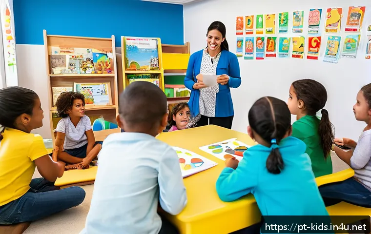 유아교육지도사 자격증 시험 FAQ 모음 - A diverse group of Brazilian early childhood educators gathered in a bright, modern classroom, engag...