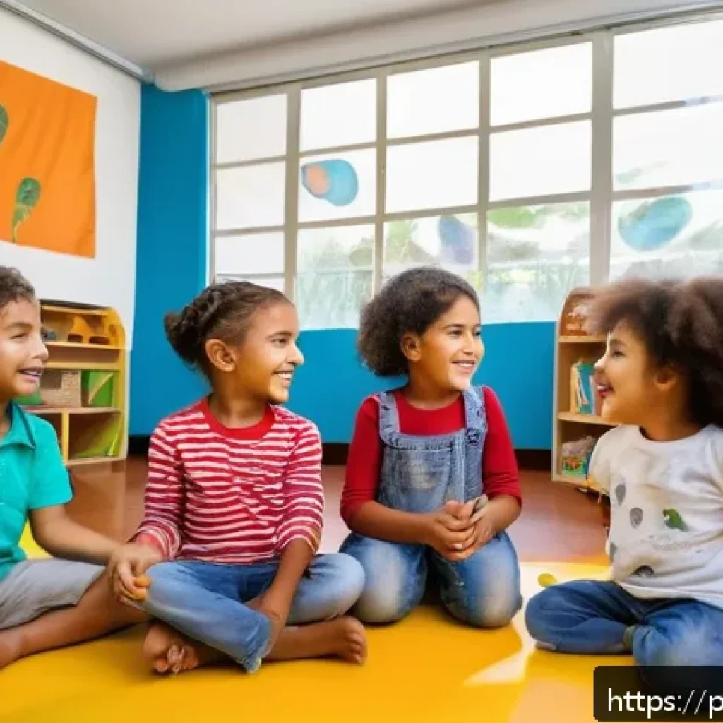 유아교육지도사 실기시험 채점 가이드 - A warm and vibrant classroom scene in a Brazilian early childhood education center, featuring a dive...