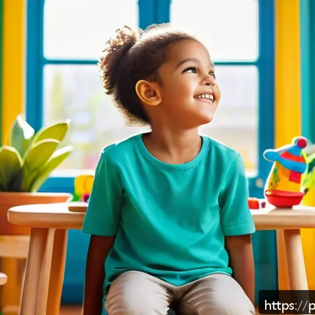 유아교육지도사로서의 멘탈 관리 방법 - A compassionate female early childhood educator in a bright, colorful classroom setting, sitting on ...