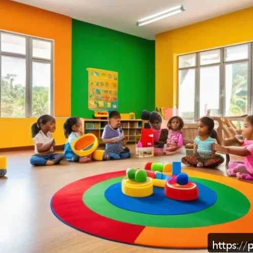Home 33 유아교육지도사 연수와 자격증 시험의 차이 - A bright and welcoming classroom scene in a Brazilian early childhood education center, showing dive...