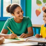 Home 19 유아교육지도사 교육 철학 정립을 위한 팁 - A warm and welcoming classroom scene featuring a diverse group of young children aged around 5-7 yea...
